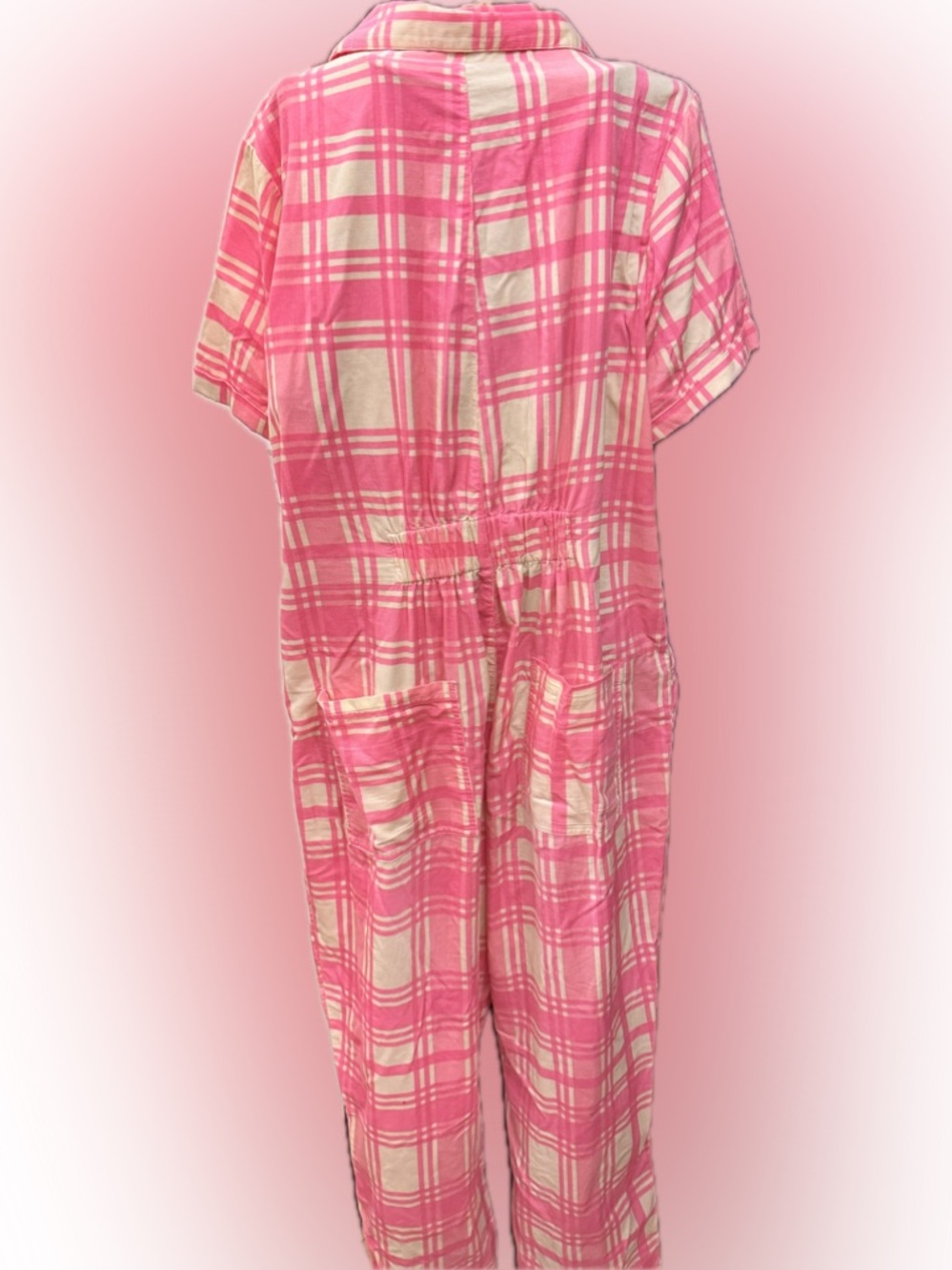 Lucy & Yak Rex Jumpsuit Grayson Gingham Pink Organic Needlecord Corduroy